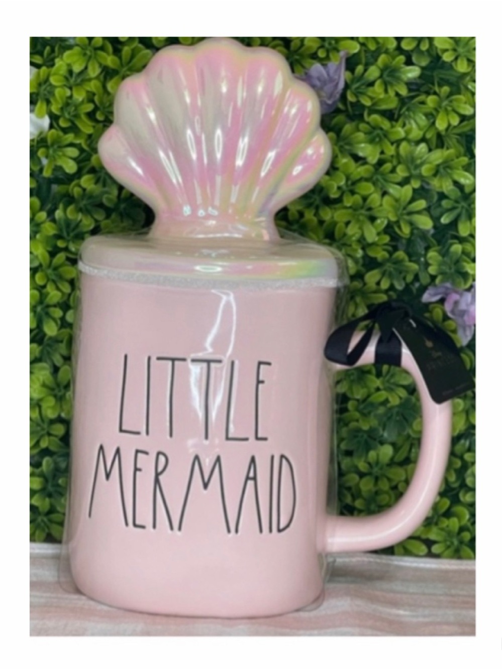 NEW Rae Dunn Disney Princess Pink Little Mermaid Mug & Iridescent Shell Topper - Picture 2 of 5